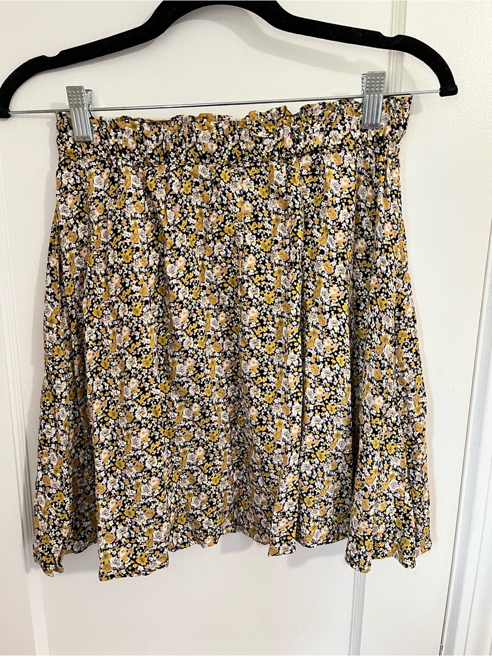 Yellow Floral Smocked-Waist Mini Skirt